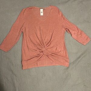 LOFT Pink Front Knot Light Sweater